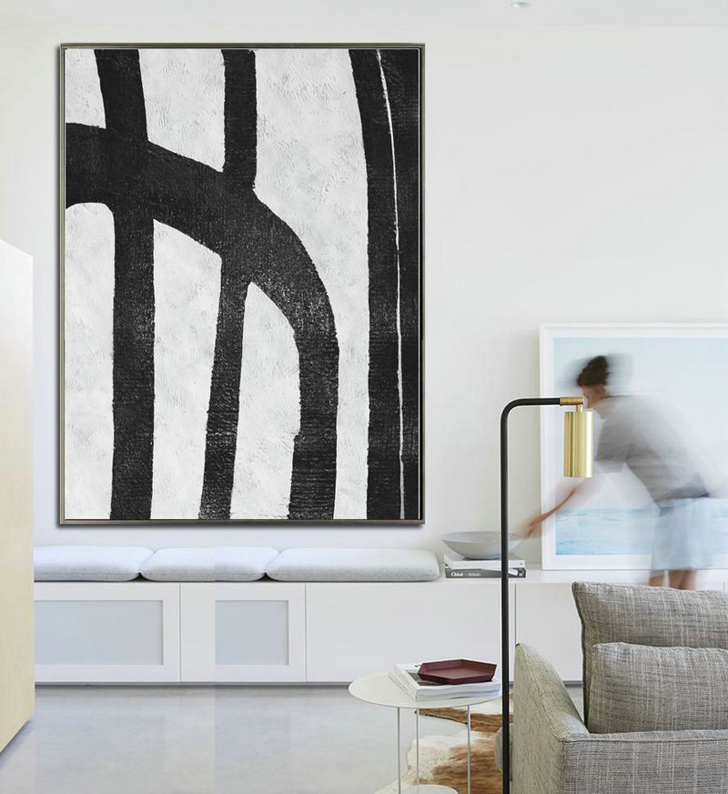 Acrylic Minimailist Painting,Black And White Minimal Painting On Canvas - Huge Wall Decor